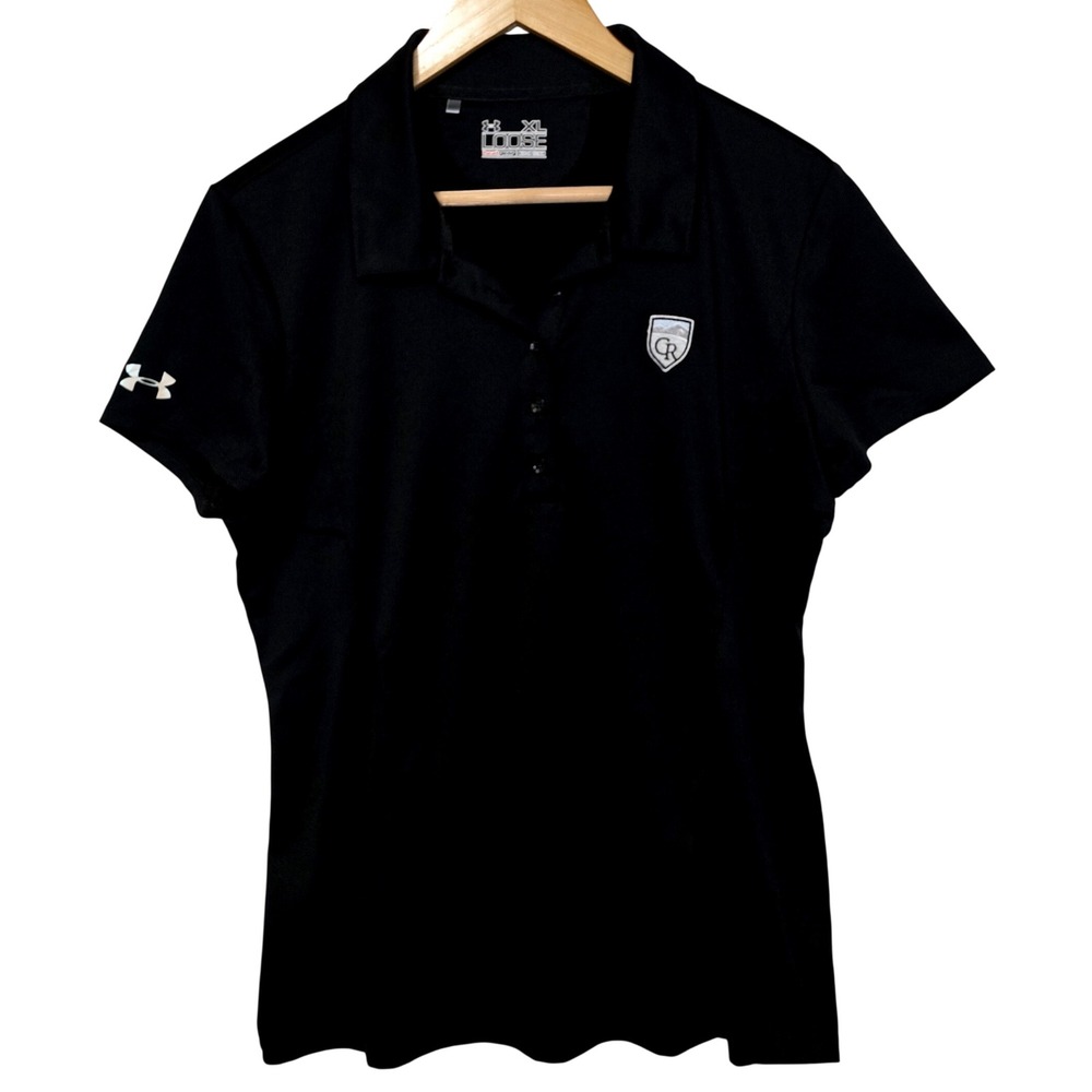 Under Armour HeatGear Women Size XL Golf Polo Shirt Black Loose Fit